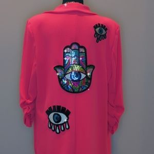 Hot pink 🩷 blazer with Hamsa hand and evil eye 🧿🪬